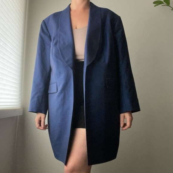 Luxury Italian Longline Sports Coat Blazer Suit Jacket Long Blue Unisex - Picture 1 of 15